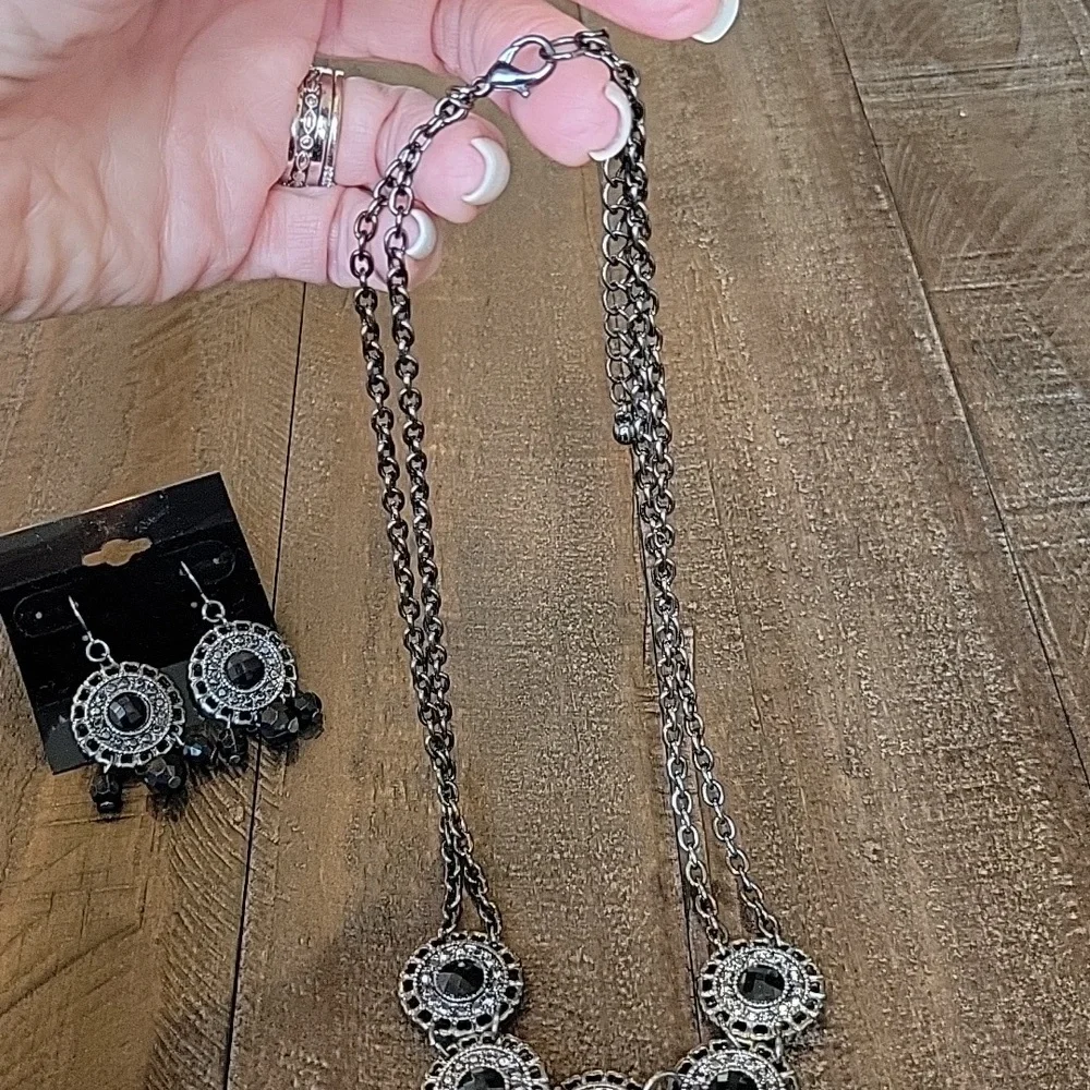 Jet Black Statement Necklace and Earrings Set